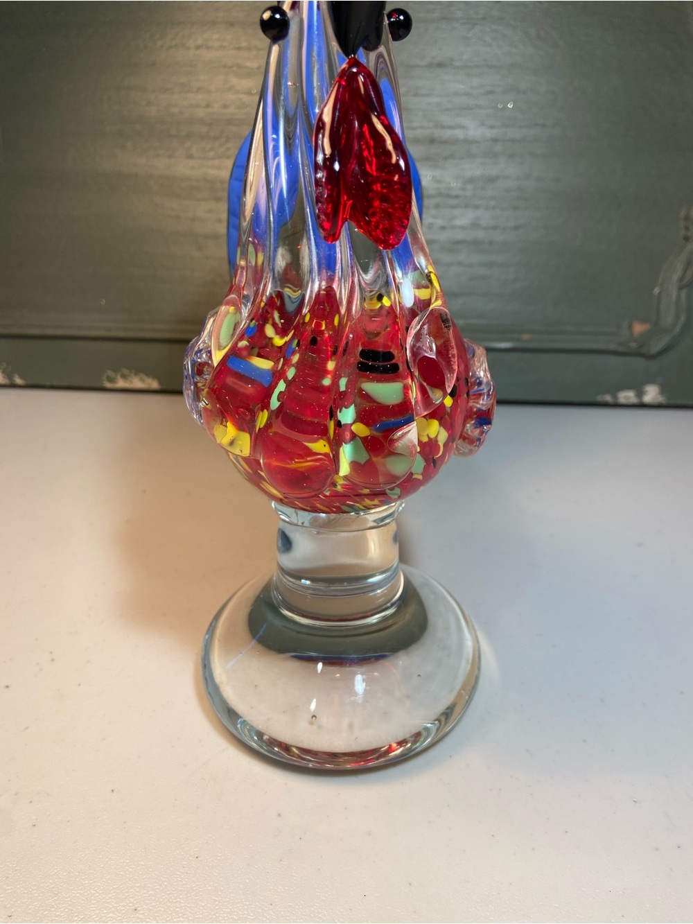 Handblown Glass Rooster Figurine in Red and Blue Accent - Picture 11 of 16